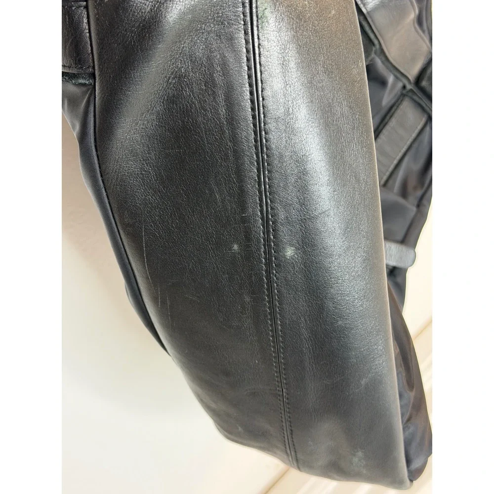 Furla Black Nylon Leather Trim Tote‎ Bag Silver Hardware Vintage Bag